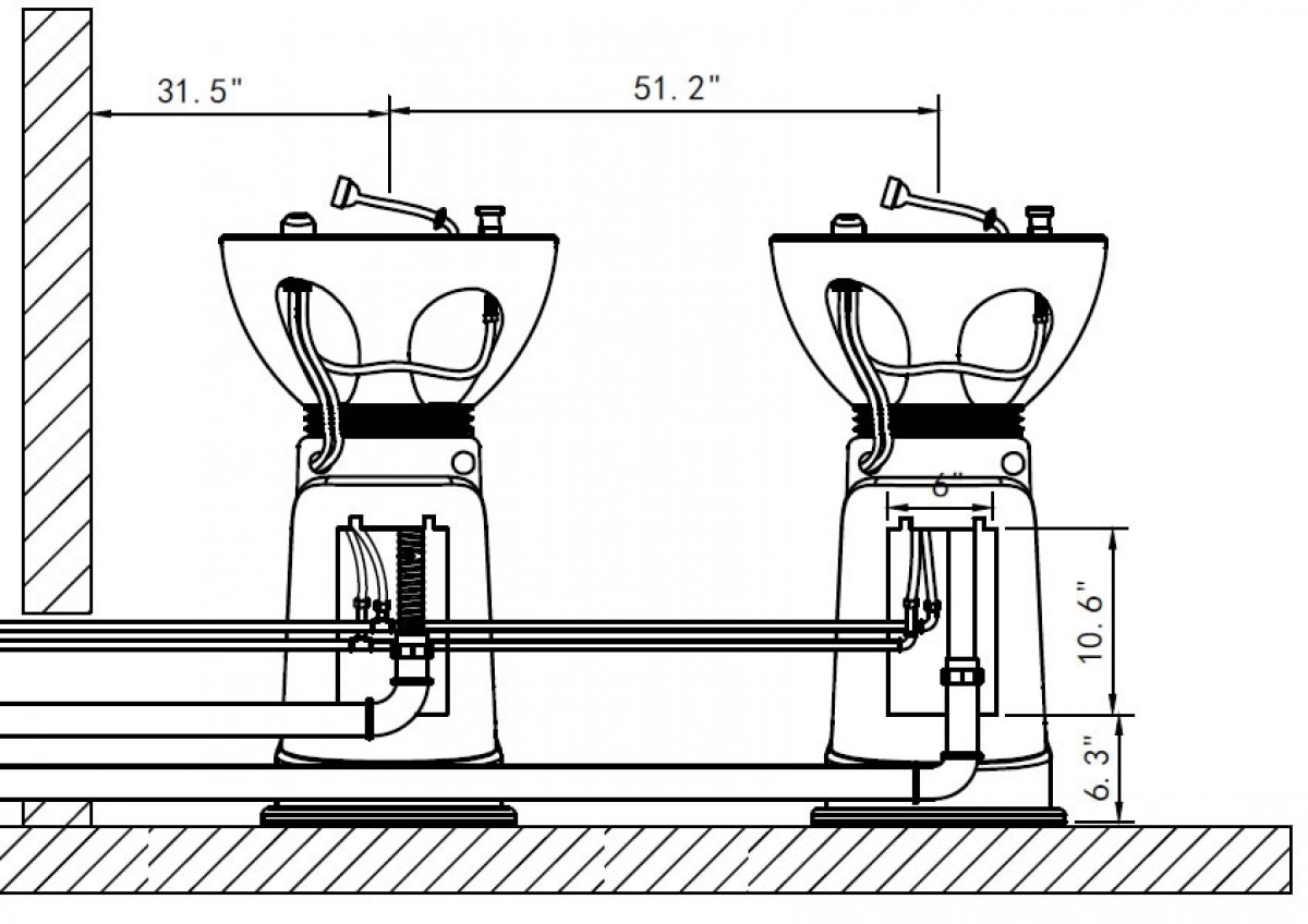 "CARIBBEAN" Shampoo Backwash Pedestal Compact Shampoo Bowl, Compact