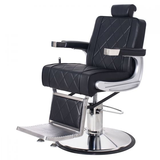 BORGHESE black quilted barber chair with silver arms