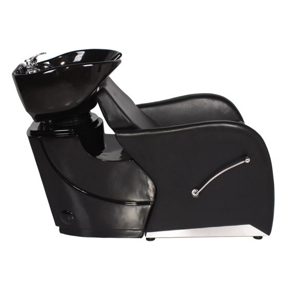 ODESSA (G-002) shampoo backwash unit with semi-reclining chair, adjustable tilting bowl, fiberglass base, and full fixture set included