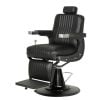 Matte black WorkLine barber chair with channel stitching and wide round base