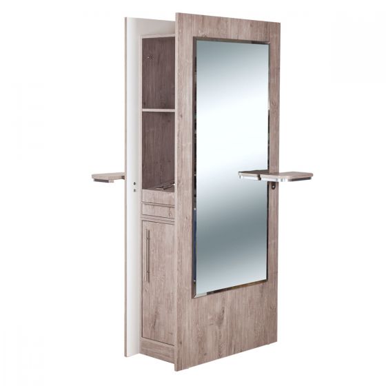"BURANO" Double Sided Styling Station in Grey Oak, double sided salon mirror