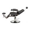 SOLOMON WorkLine barber chair with diamond-stitched black vinyl, cast aluminum arms, recline view