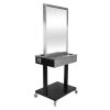Introducing the "LUMINA" Cosmetology School Station by AGS Beauty, an epitome of modern design and functionality. This stainless steel salon station is tailored for cosmetology schools, blending sleek aesthetics with practical features to enhance any educ
