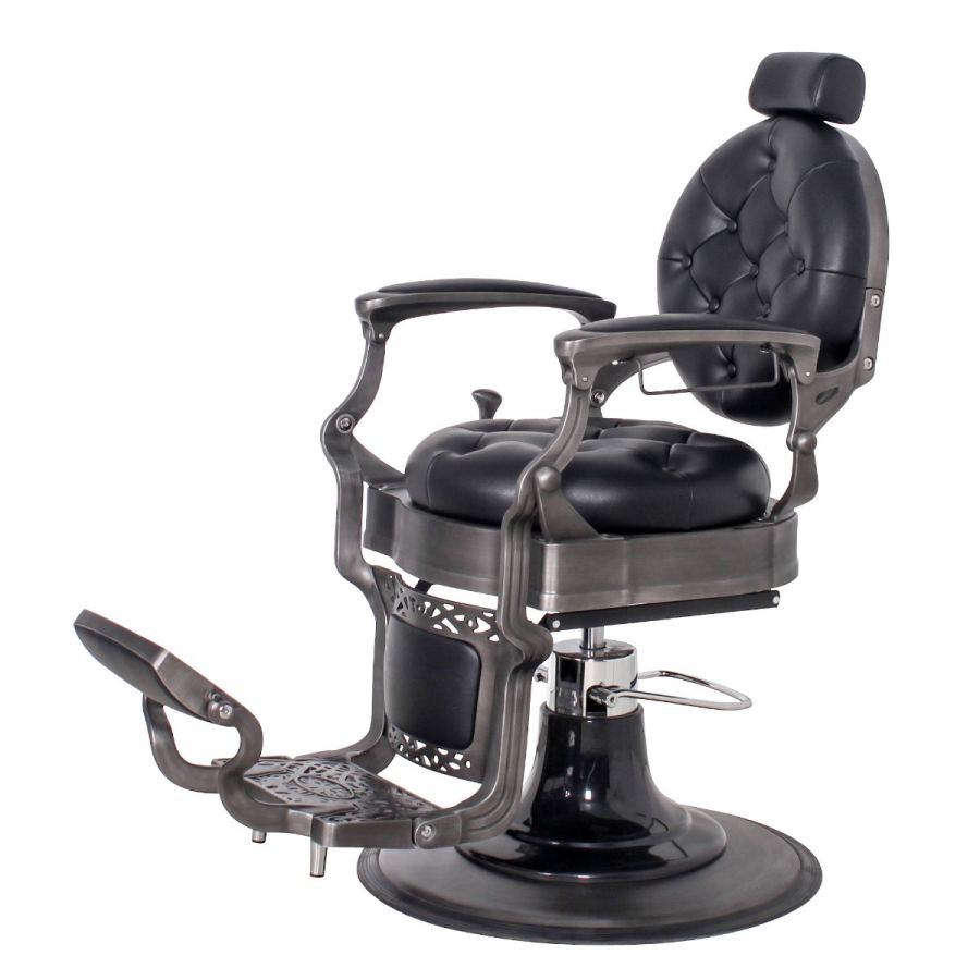 "THEODORE" Vintage Barber Chair, Brushed Gunmetal Frame (A-902MAT)