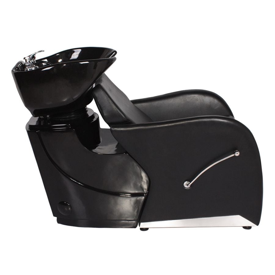 ODESSA (G-002) shampoo backwash unit with semi-reclining chair, adjustable tilting bowl, fiberglass base, and full fixture set included