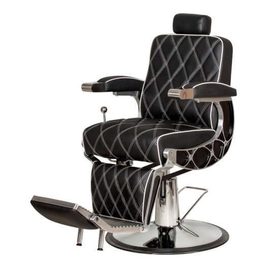 SOLOMON WorkLine barber chair with diamond-stitched black vinyl, cast aluminum arms