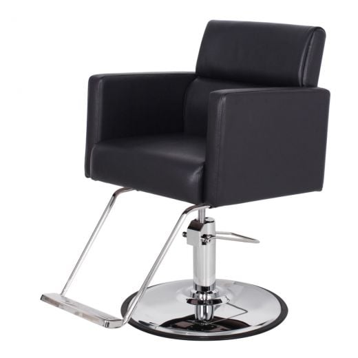 ATLANTA salon styling chair with squared silhouette and chrome hydraulic base