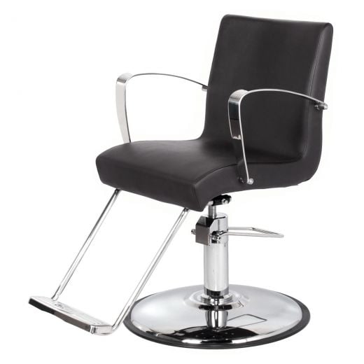SALLY salon styling chair with unibody seat design and chrome armrests