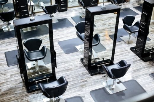 Salon Stations, salon styling stations, hair salon stations, double sided salon station, hair styling station