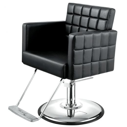 MOSAIC salon styling chair with quilted square panels and boxy arms,