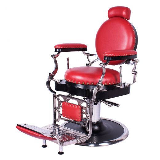 "ZENO" Antique Barbershop Chair in Cardinal Red 