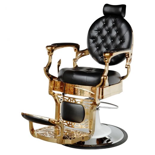 "THEODORE" Black & Gold Barber Chair, "THEODORE" Golden Barber Chair, "THEODORE" Barbering Chairs in Gold Color
